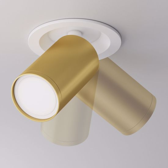 Faretto cilindro oro da incasso cartongesso con cornice bianca luce gu10 orientabile