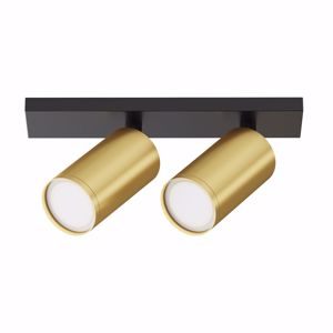 Plafoniera barra nera con 2 spot faretti cilindri oro luci gu10 orientabili