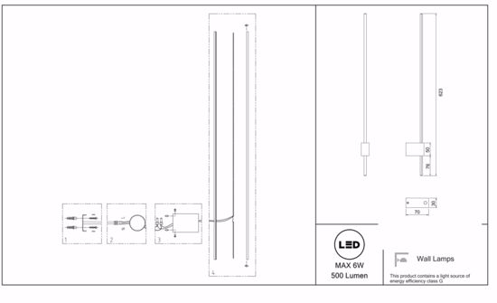 Applique led 6w 3000k bacchetta sottile nero oro design moderna