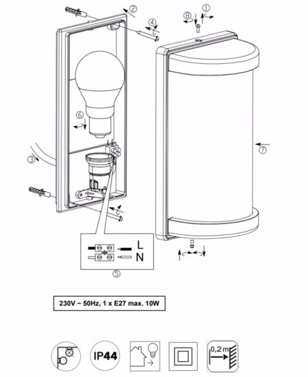 Applique per esterno da parete bianca moderna ip44