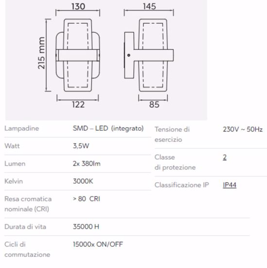 Applique per esterni nera ip44 design moderno led smd 7w 3000k