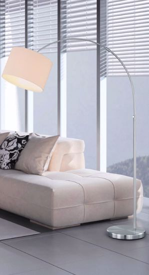 Piantana lampada ad arco moderna per soggiorno paralume bianco