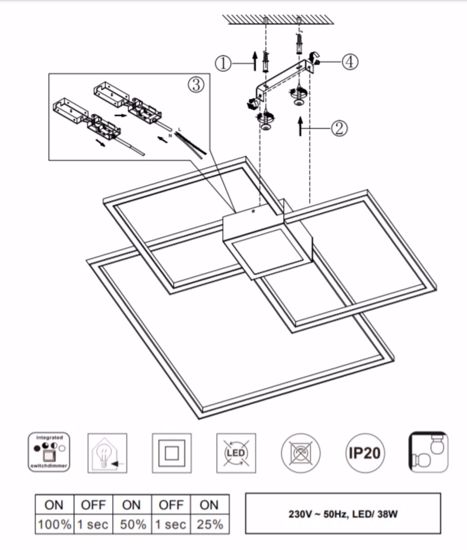 Plafoniera grigio nichel led 38w 3000k dimmerabile design per soggiorno moderno