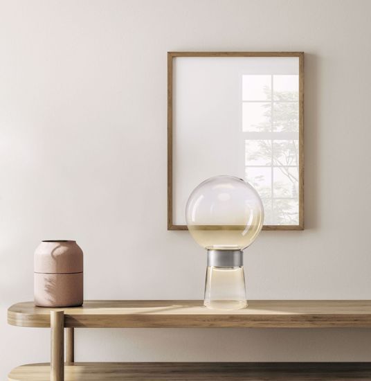 Lampada da tavolo a due luci design moderno vetro ambrato miloox jotto