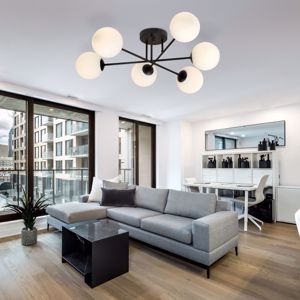 Plafoniera per soggiorno moderno design nera sfere vetro bianco mazzola luce