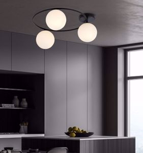Plafoniera per cucina design moderna nera sfere di vetro bianco mazzola luce