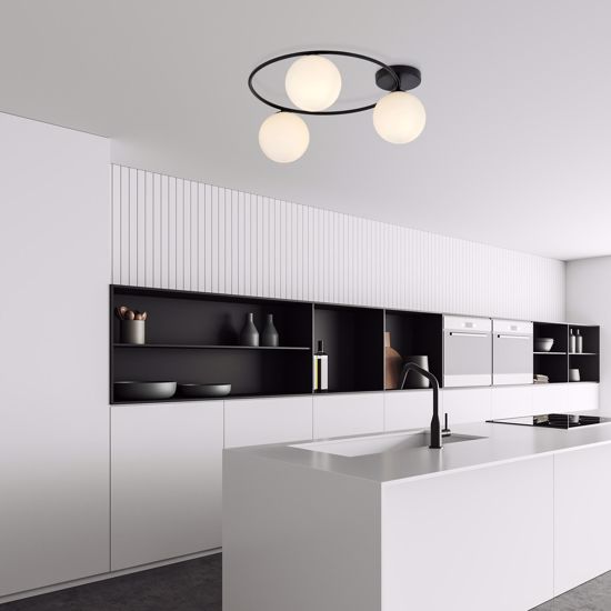 Plafoniera per cucina design moderna nera sfere di vetro bianco