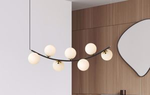 Lampadario design a sopensione nero 7 luci sfere vetro per soggiorno moderno