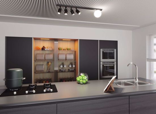 Plafoniera nera multifunzione con 4 faretti orientabili per cucina moderna