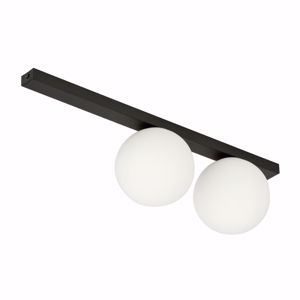 Plafoniera per interni moderna barra nera due luci sfere vetro bianco