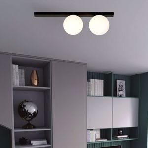 Mazzola luce plafoniera per interni moderna barra nera due luci sfere vetro bianco