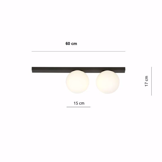 Plafoniera per interni moderna barra nera due luci sfere vetro bianco