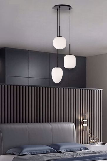 Lampadario per camera da letto moderna grappolo tre luci bianco nero