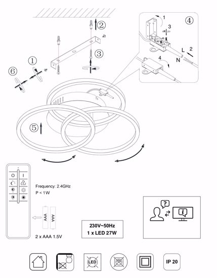 Plafoniera led da 2700k a 6000k tricolor moderna nickel con telecomando