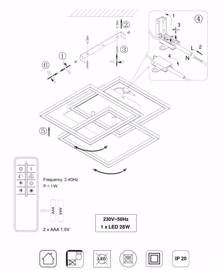 Plafoniera per camera da letto bianca led 28w telecomando design orientabile