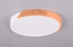 Plafoniera rotonda bianca legno led 20w 3000k per soggiorno dimmerabile