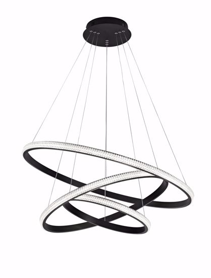 Lampadario moderno tre cerchi nero led 62w 3000k dimmerabile per salone