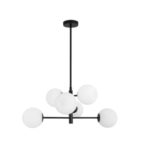 Lampadario design moderno nero per soggiorno bocce vetro bianco