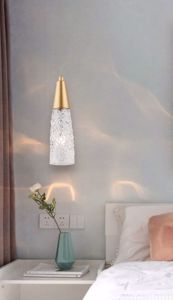 Lampada oro pendente da comodino per camera da letto cono vetro