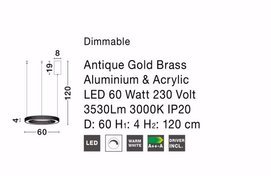 Sospensione elegance anello oro led dimmerabile 60w 3000k