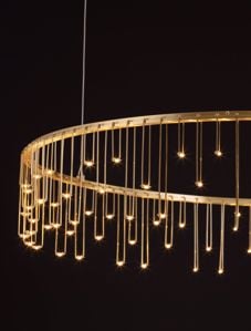 Sospensione lampadario rotondo oro ramato design per salotto soggiorno