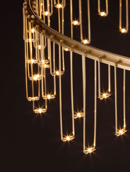 Sospensione lampadario rotondo oro ramato design per salotto soggiorno