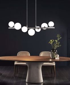 Lampadario per soggiorno moderno cromato 7 luci sfere vetro bianco
