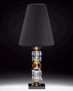 Lampada da tavolo in cristallo ambrato paralume nero h61cm