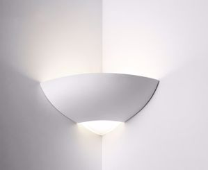 Applique lampada angolare in gesso ceramica bianca verniciabile per angolo parete