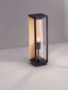 Lampione da giarnino nero legno naturale diffusore acrilico ip65 e27