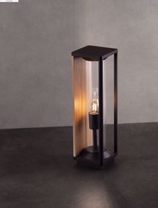 Lampione da giarnino nero legno naturale diffusore acrilico ip65 e27