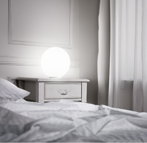 Mapa bianco tl1 d20 ideal lux abatjour moderna sfera vetro per camera da letto