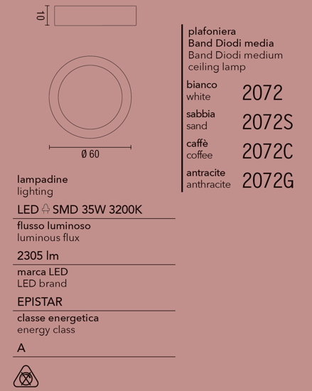 Plafoniera led 35w 60cm moderna cerchio colore caffe marrone affralux band diodi