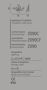 Affralux applique cromo design con cristalli petali vetro fume