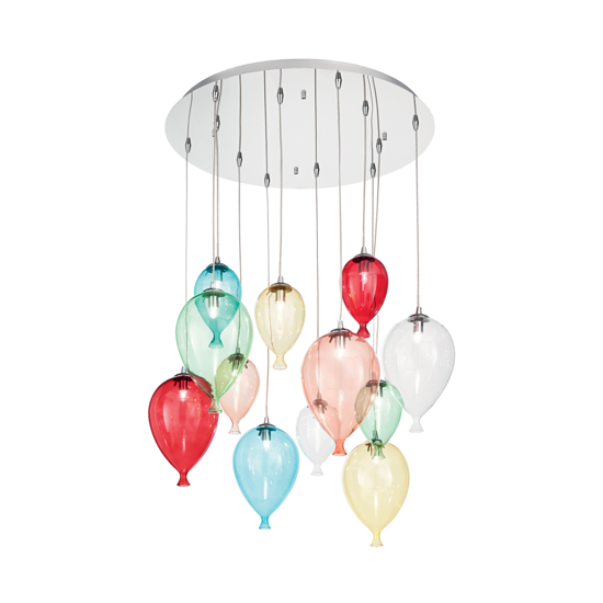 Ideal lux clown color sospensione palloncini vetro colorati 12 luci