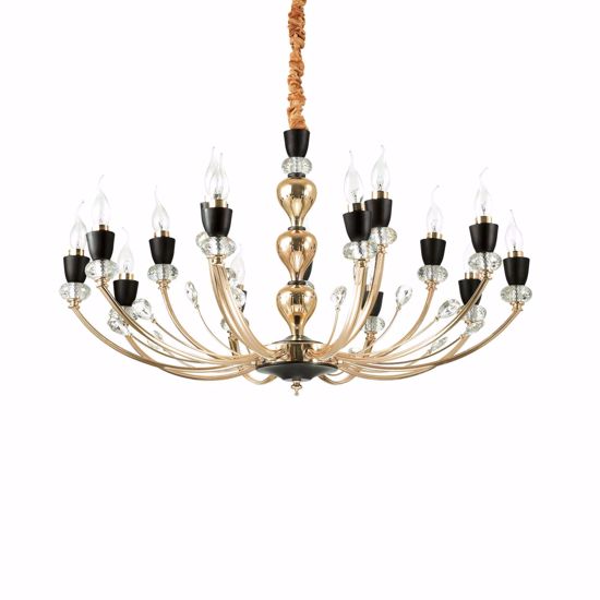 Ideal lux vanity sp15 grande lampadario per salotto dorato e nero opaco 15 luci