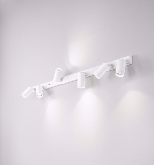 Plafoniera binario bianco 6 luci gu10 120cm con faretti orientabili