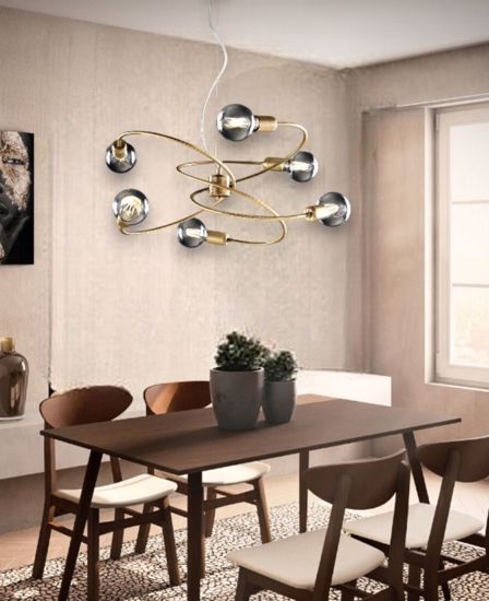 Lampadario vortice 6 luci design oro scuro per soggiorno