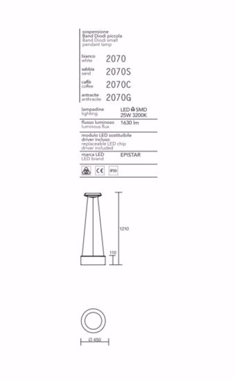Affralux band diodi lampadario moderno anello led 25w 3200k sabbia 45cm