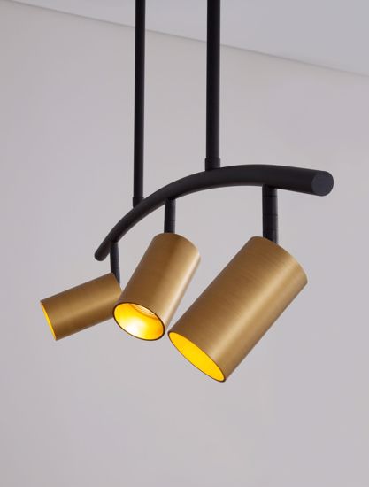 Lampadario a soffitto da cucina 3 luci nero oro con faretti orientabili