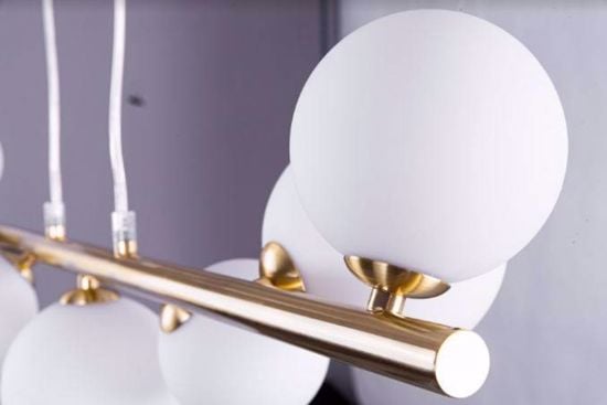 Lampadario sfere vetro design per tavolo soggiorno moderno oro ottone 120cm