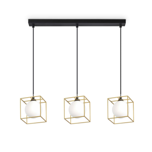 Lingotto ideal lux lampadario tre luci cubi metallo da tavolo  nero oro ottone