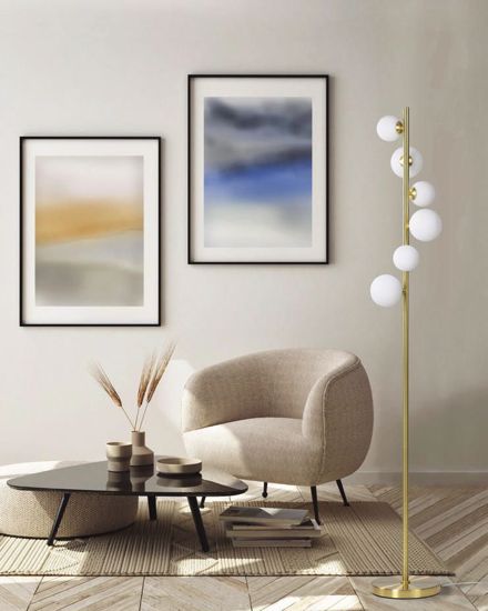 Lampade da terra moderna oro lucido sfere vetro bianco per salotto