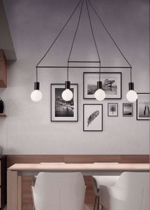 Sospensione 4 luci nero minimale lampadine pendenti per tavolo da soggiorno