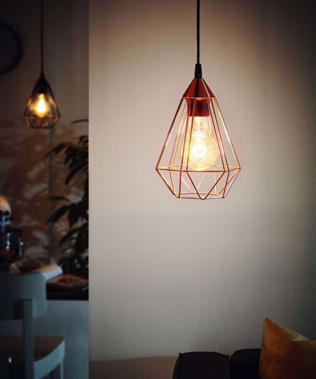 Lampada a sospensione vintage in metallo colore rame