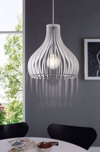 Lampada a sospensione design in legno bianco