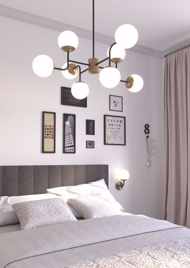 Applique da comodino oro nero sfera vetro bianco per camera da letto stile contemporaneo