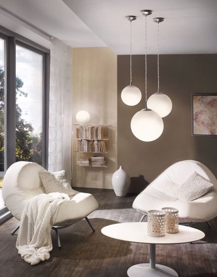 Lampadario pendente per isola cucina moderna sfera vetro bianco