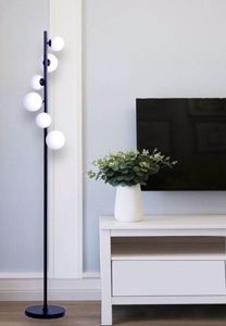 Piantana nera sfere vetro bianco per soggiorno moderno