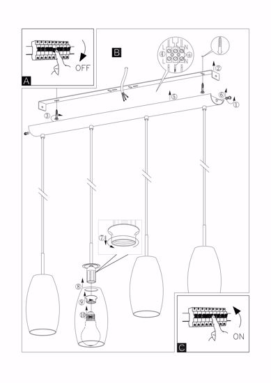 Lampadario 4 luci a sospensione da cucina moderna vetri serigrafati